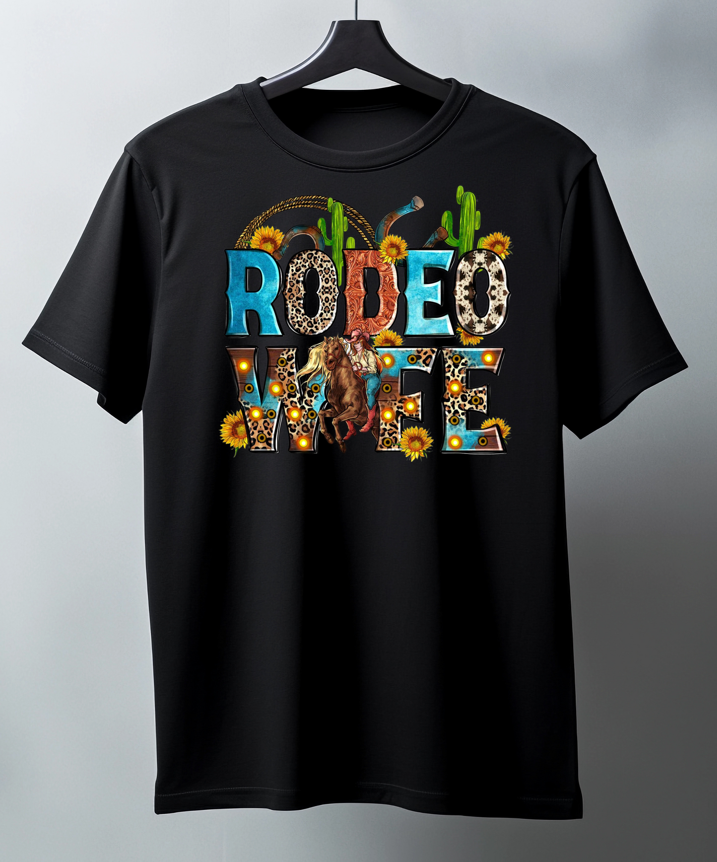 Black t-shirt with 'Rodeo Life' graphic design