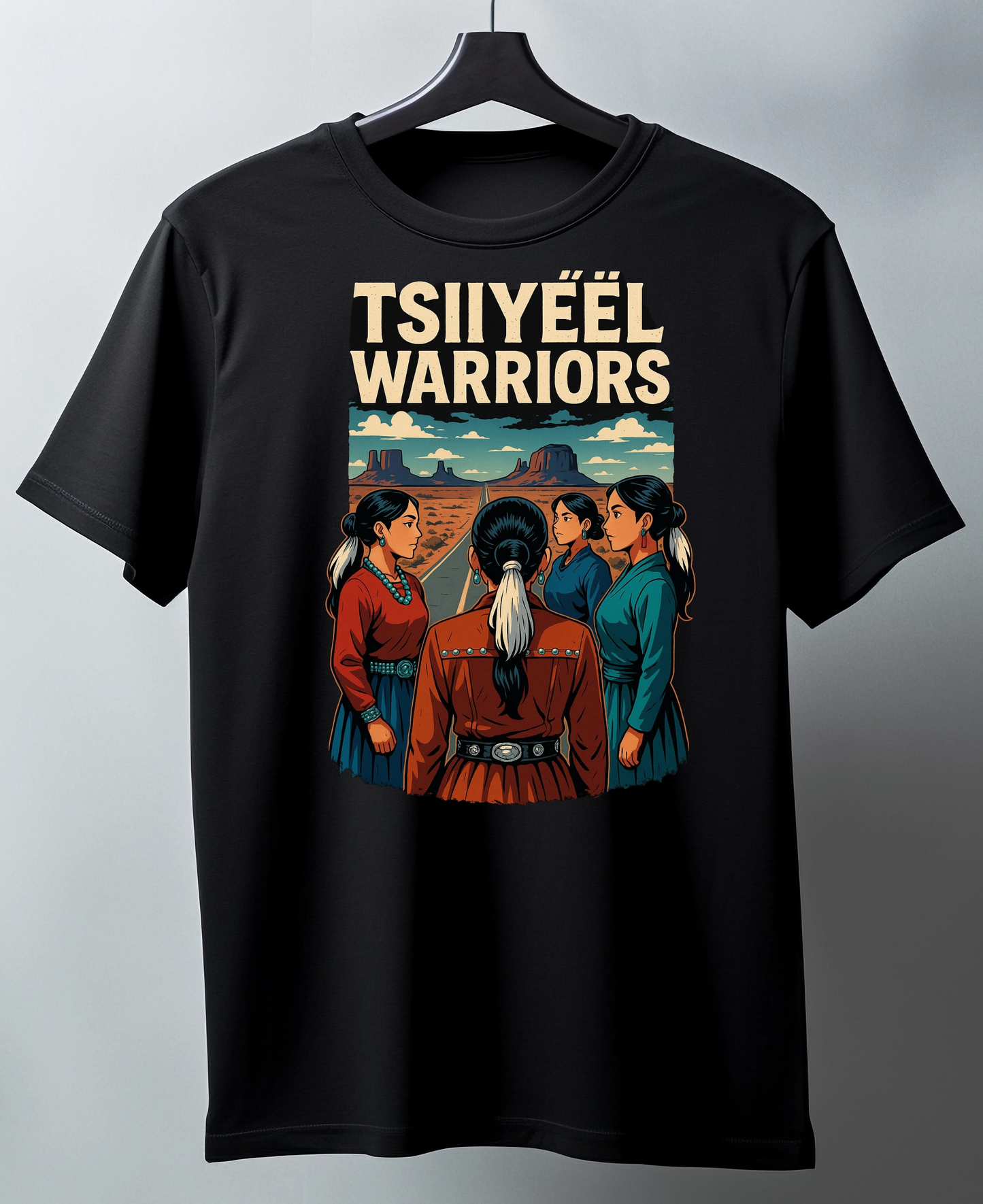 t-shirt with 'TSIILYÉEL WARRIORS' graphic