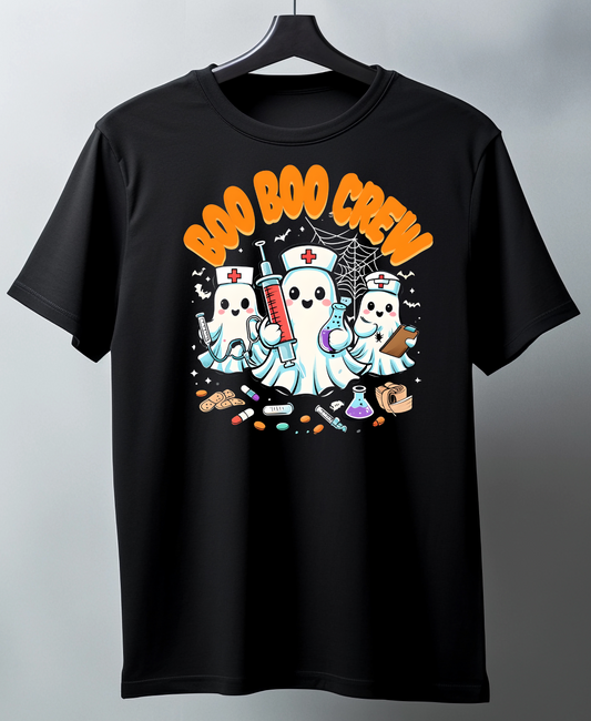 Black t-shirt with 'Boo Boo Crew' graphic 