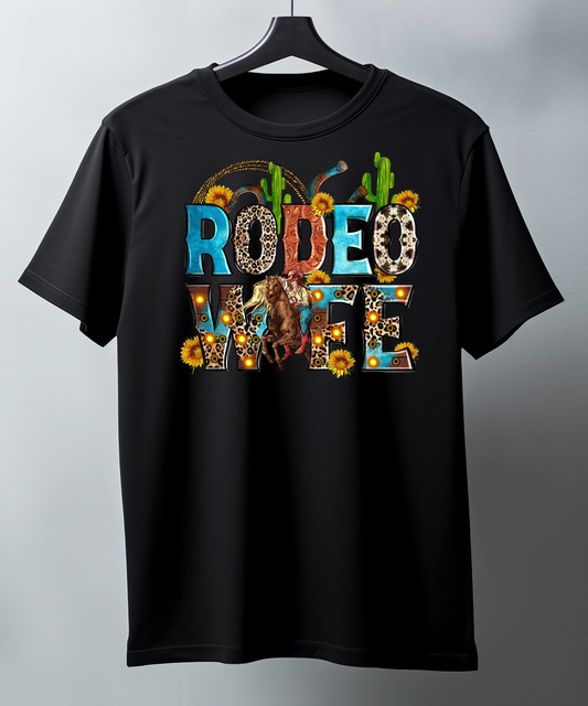 Black t-shirt with 'Rodeo Life' graphic design 