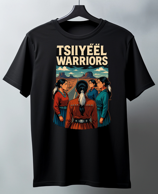 t-shirt with 'TSIILYÉEL WARRIORS' graphic
